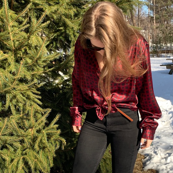 Silky burgundy PJ Style Button Up - Picture 2 of 4